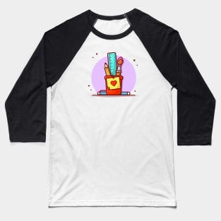Stationery with Ruler, Pencil, Pen and Note Cartoon Vector Icon Illustration Baseball T-Shirt